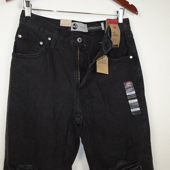 Levi's Baggy Jeans Women's Size 29x31 Black Denim Silvertab Distressed Straight - Picture 4 of 14